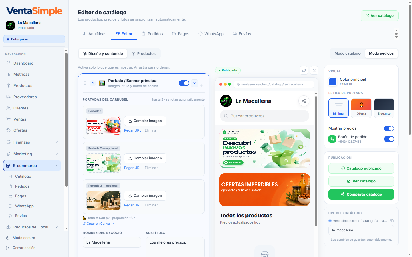 Tu catálogo online — VentaSimple